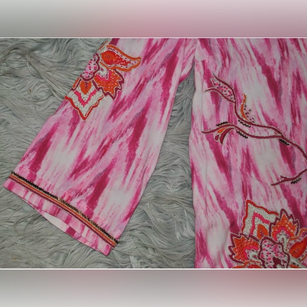 SOFT SURROUNDINGS Altea Pink Tie Dye 3/4 Sleeve Embroidered Beaded Tunic XS - Picture 7 of 8